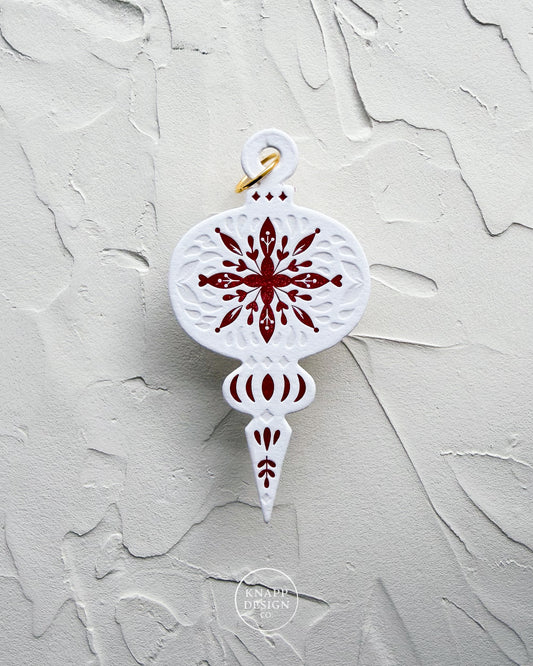 Letterpress Ornament • Vintage • White/Red