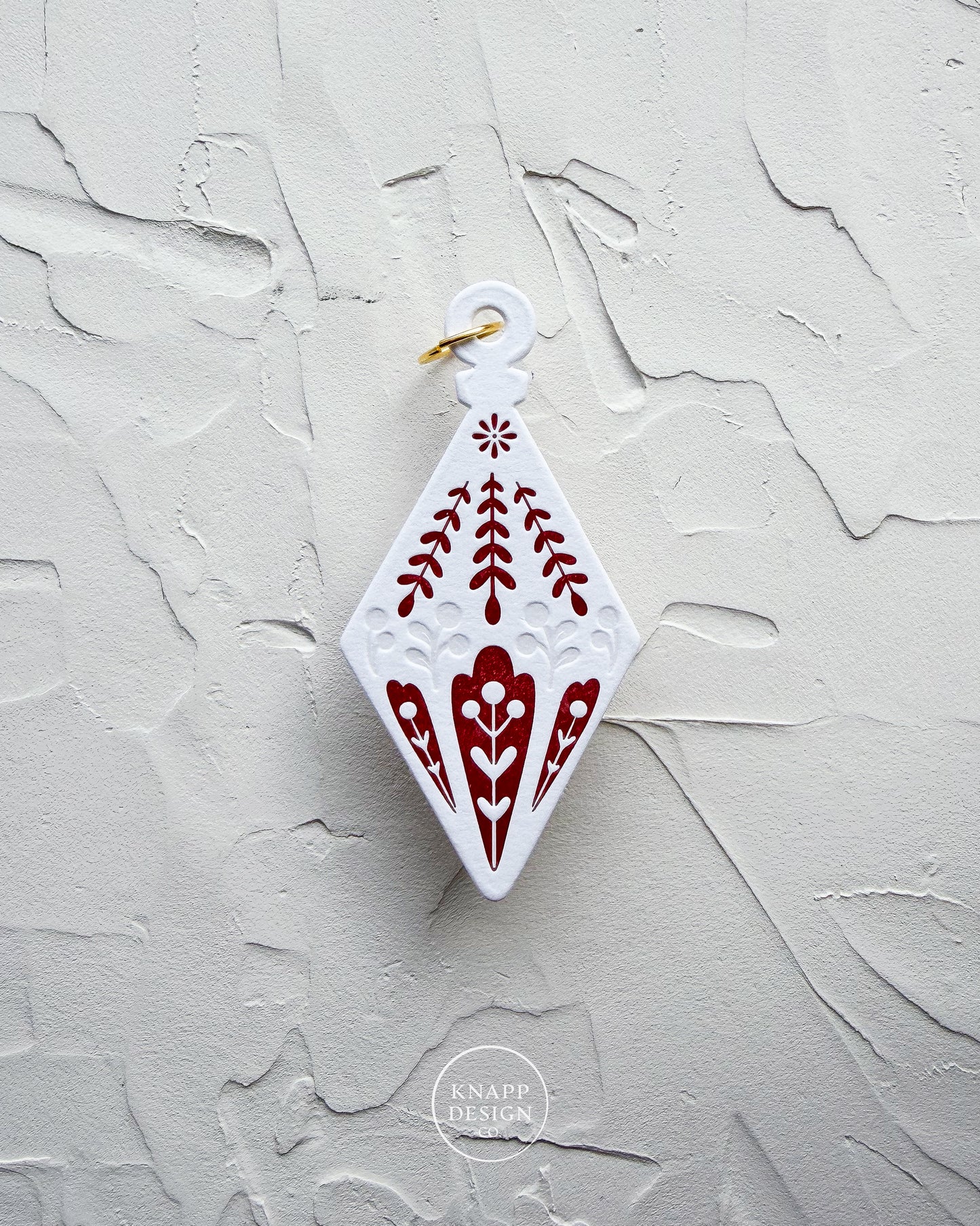Letterpress Ornament • Diamond • White/Red