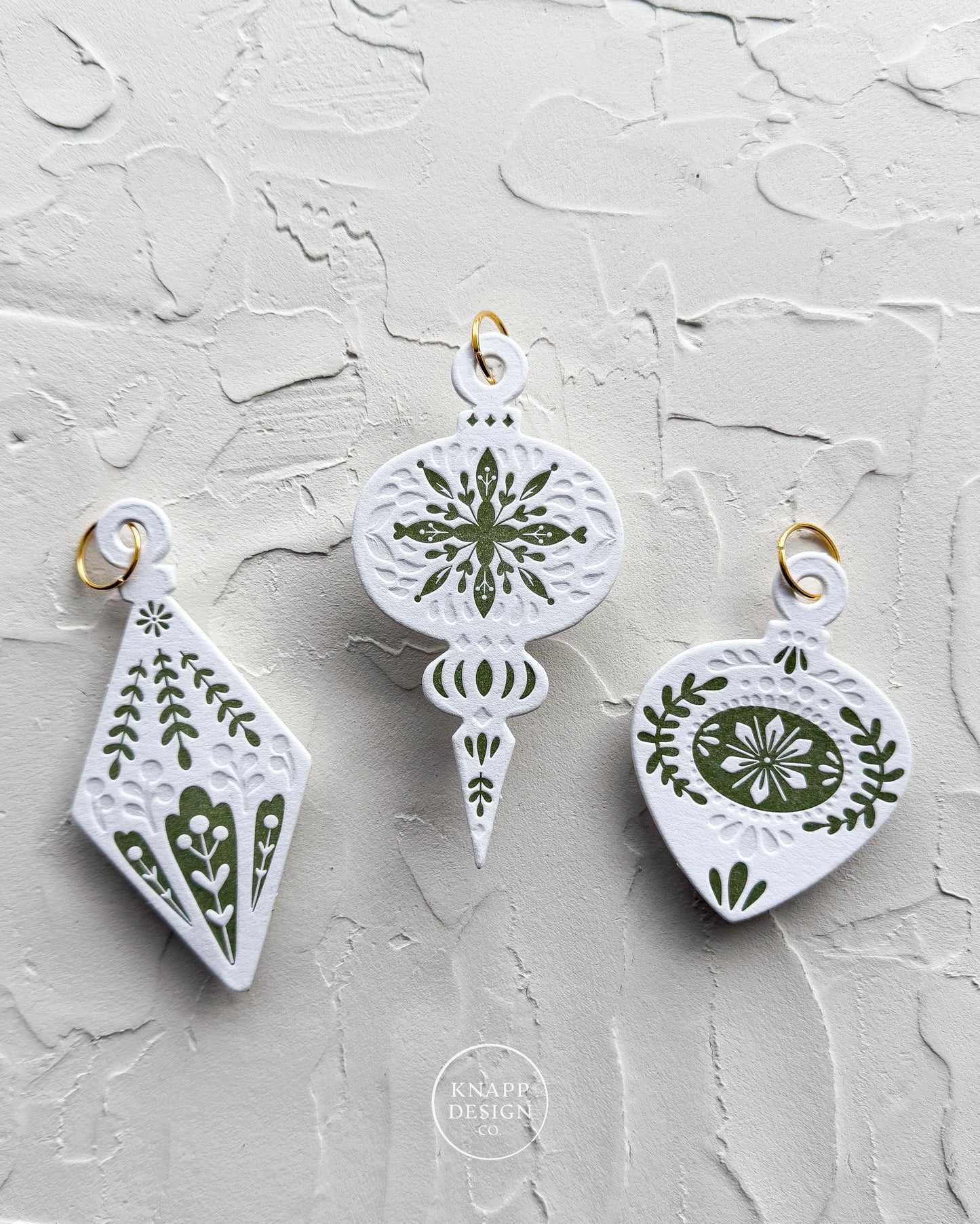 Letterpress Ornament • Diamond • White/Green