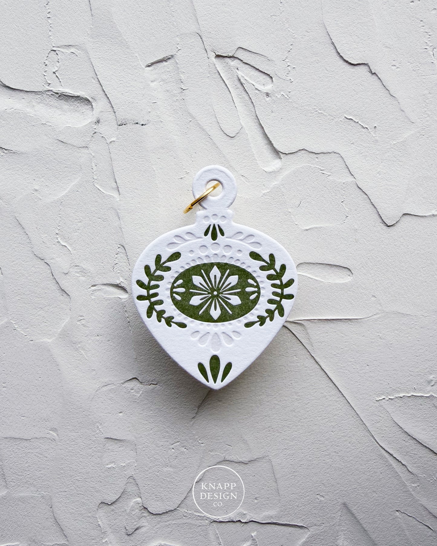 Letterpress Ornament • Guitar Pick • White/Green