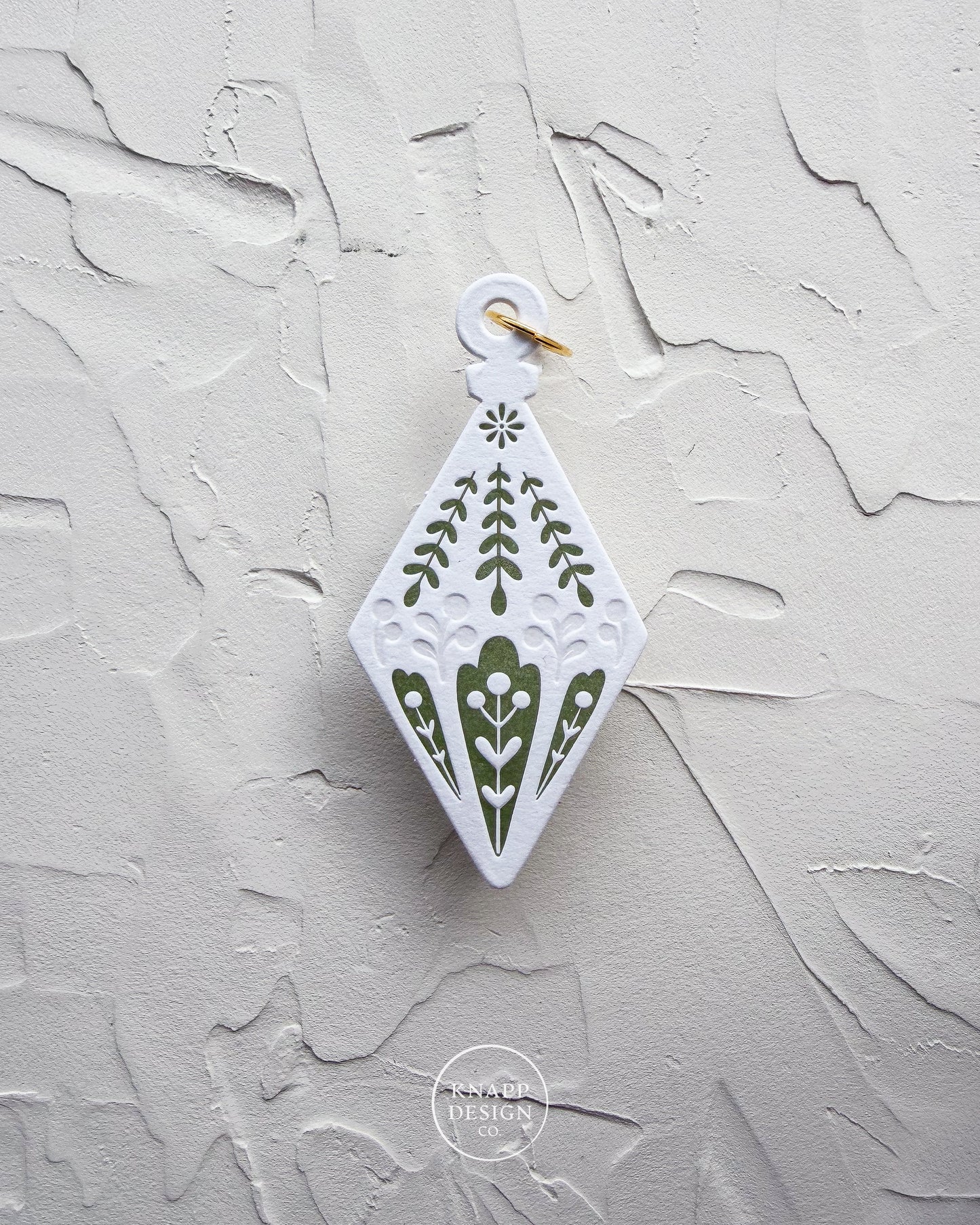 Letterpress Ornament • Diamond • White/Green