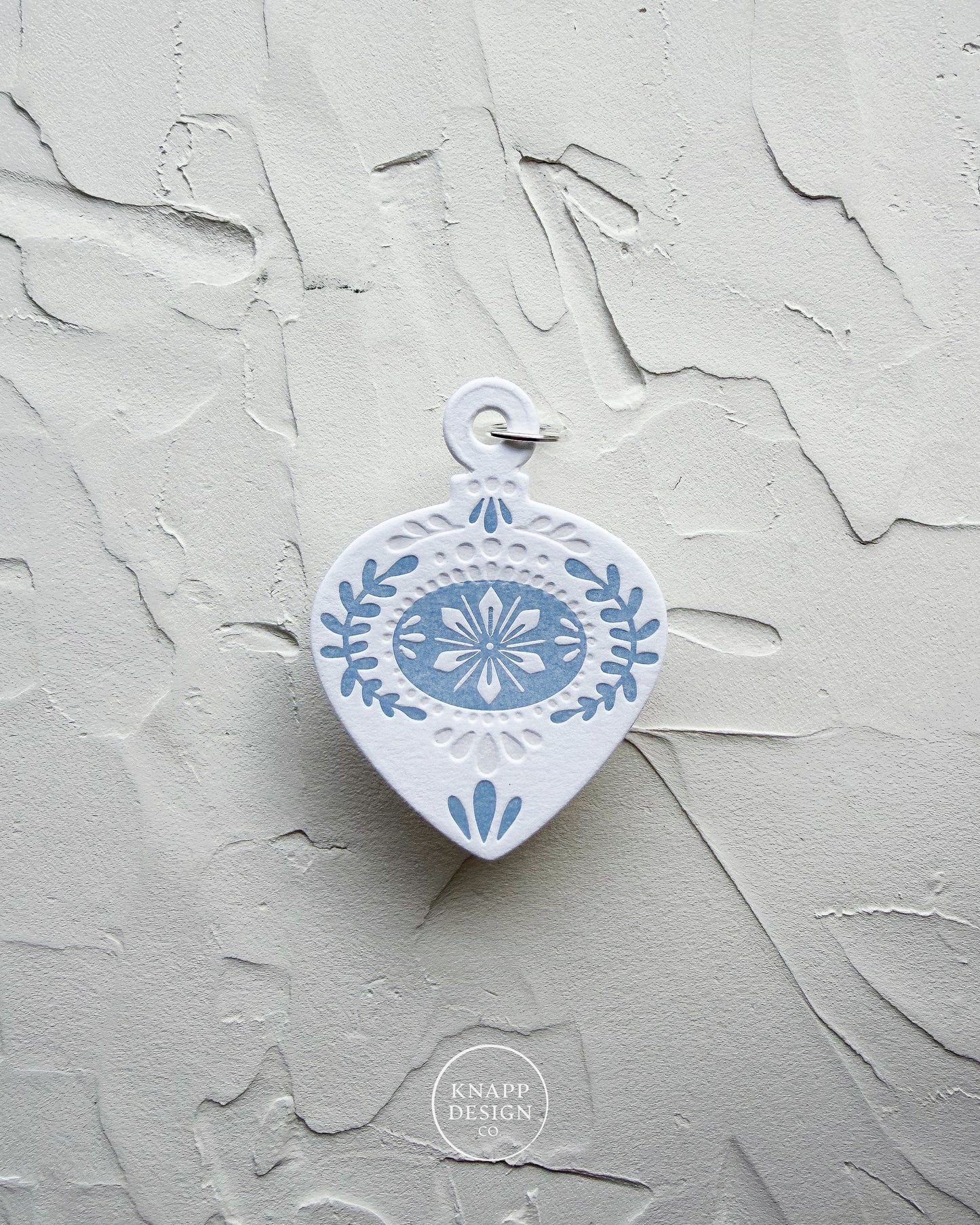 Letterpress Ornament • Guitar Pick • White/Blue