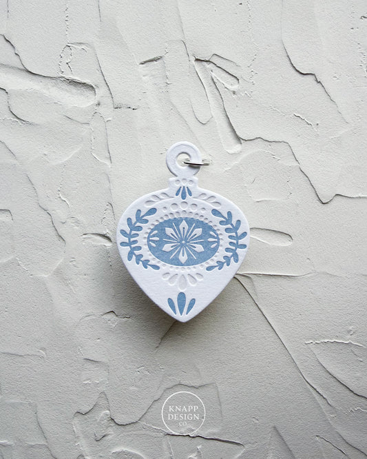 Letterpress Ornament • Guitar Pick • White/Blue