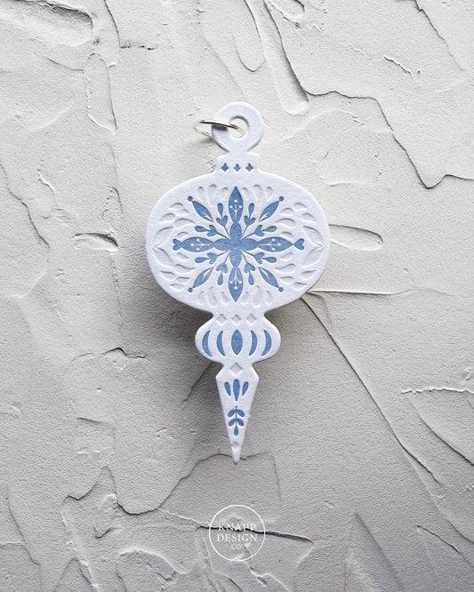 Letterpress Ornament • Vintage • White/Blue