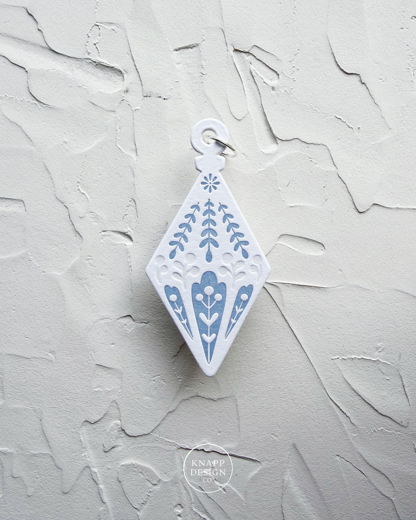 Letterpress Ornament • Diamond • White/Blue