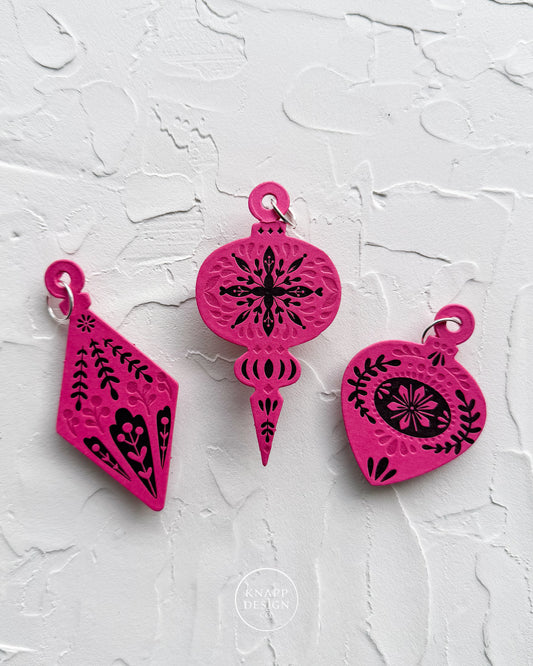 Letterpress Ornament • Guitar Pick • Fuchsia