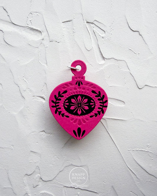 Letterpress Ornament • Guitar Pick • Fuchsia