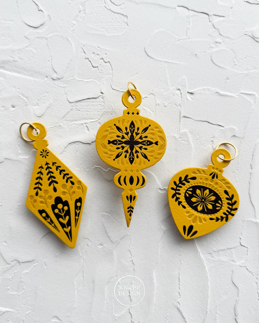 Letterpress Ornament • Guitar Pick • Mustard