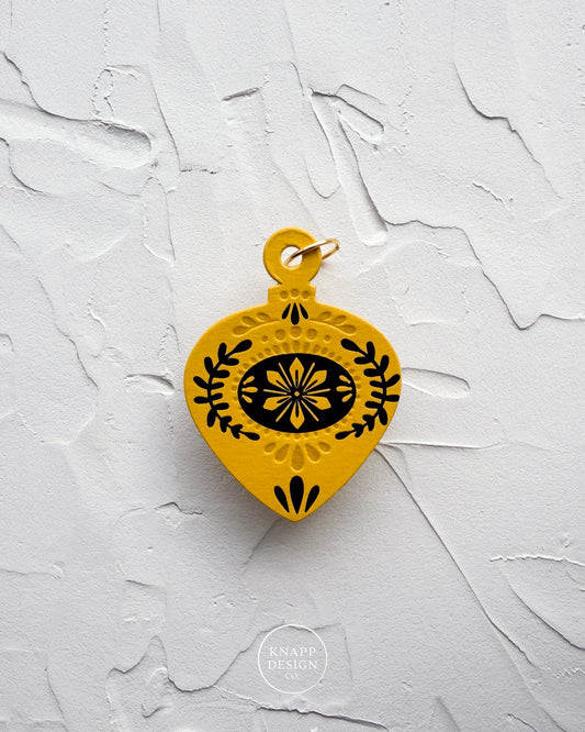 Letterpress Ornament • Guitar Pick • Mustard