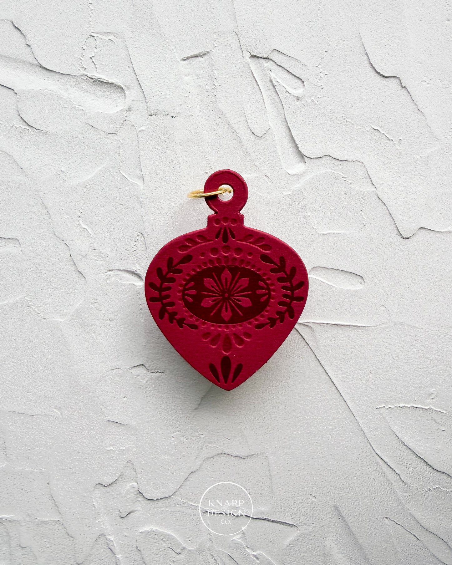 Letterpress Ornament • Guitar Pick • Red/Red
