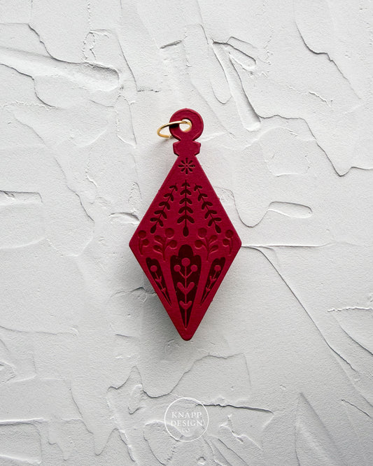 Letterpress Ornament • Diamond • Red/Red