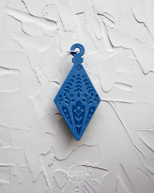 Letterpress Ornament • Diamond • Blue/Blue