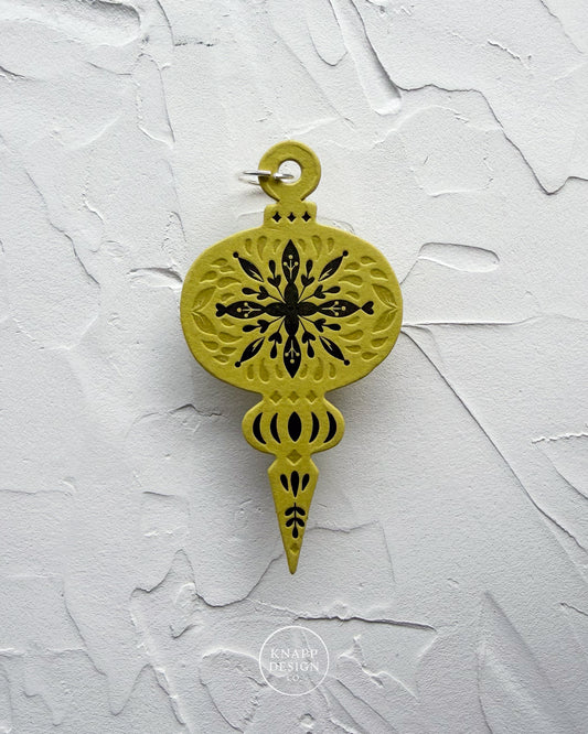 Letterpress Ornament • Vintage • Chartreuse