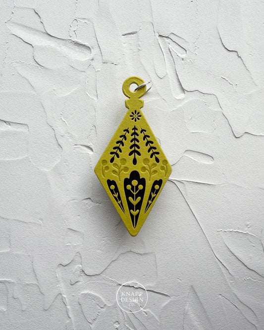 Letterpress Ornament • Diamond • Chartreuse