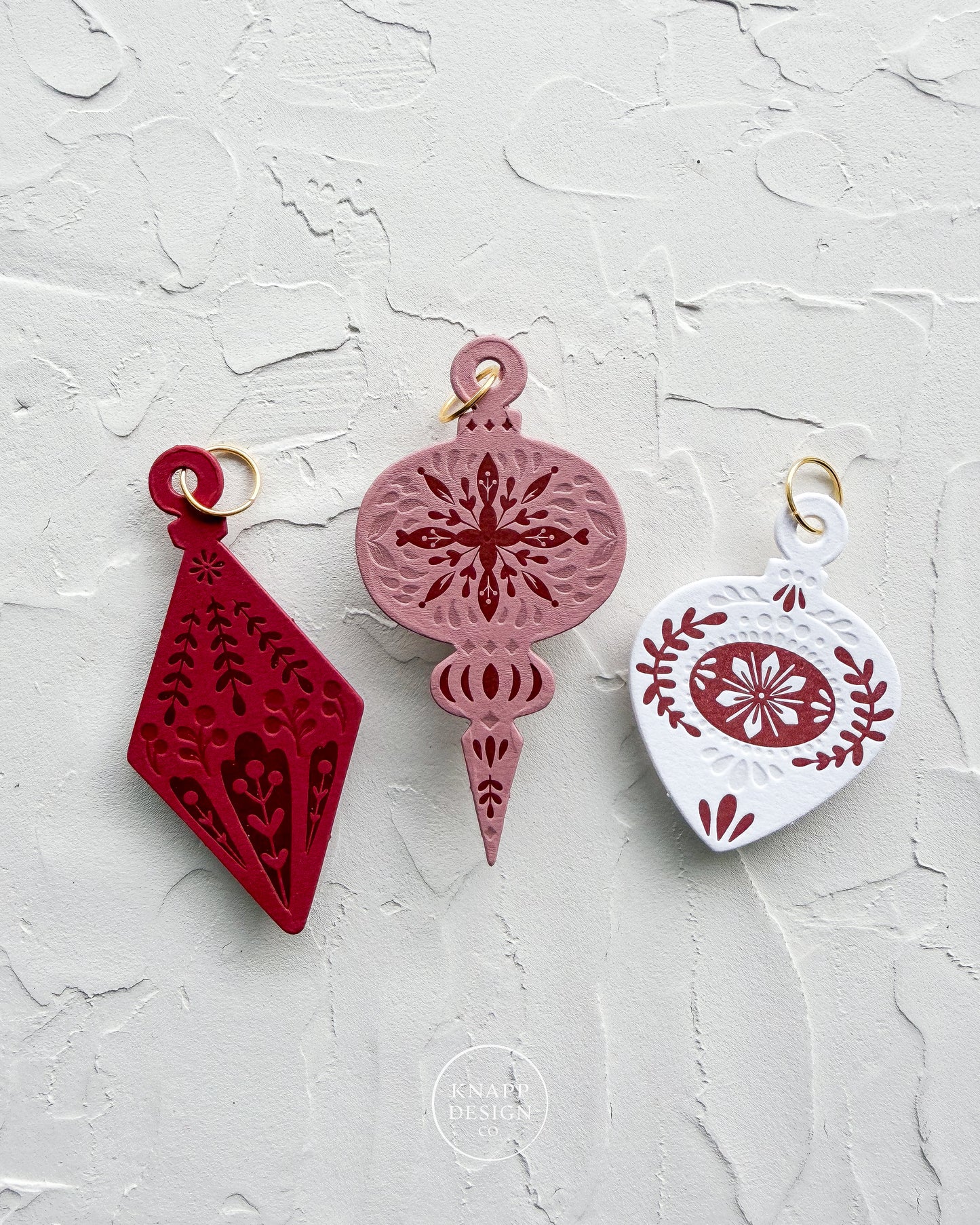 Letterpress Ornament • Guitar Pick • Red/Red