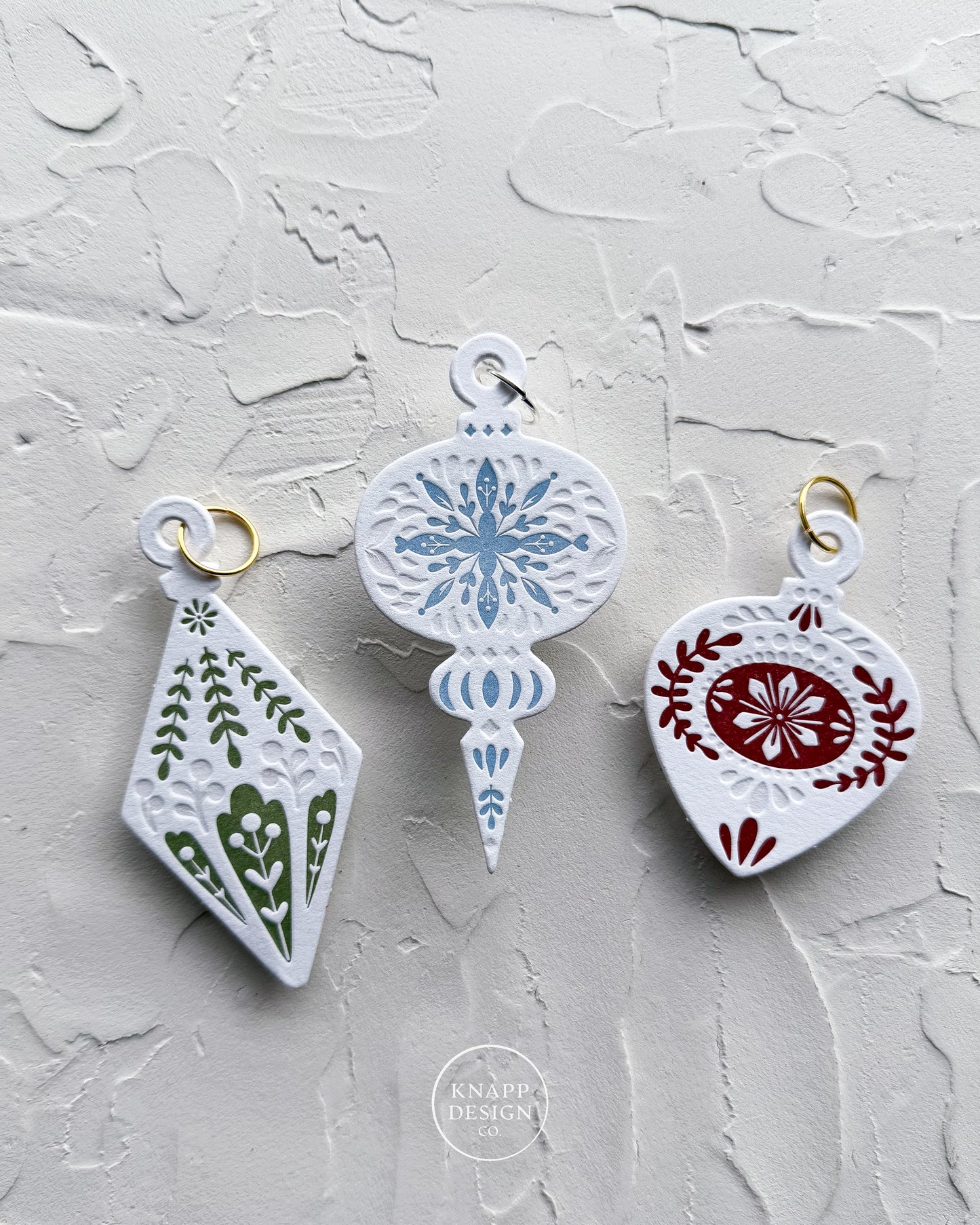 Letterpress Ornament • Guitar Pick • White/Blue