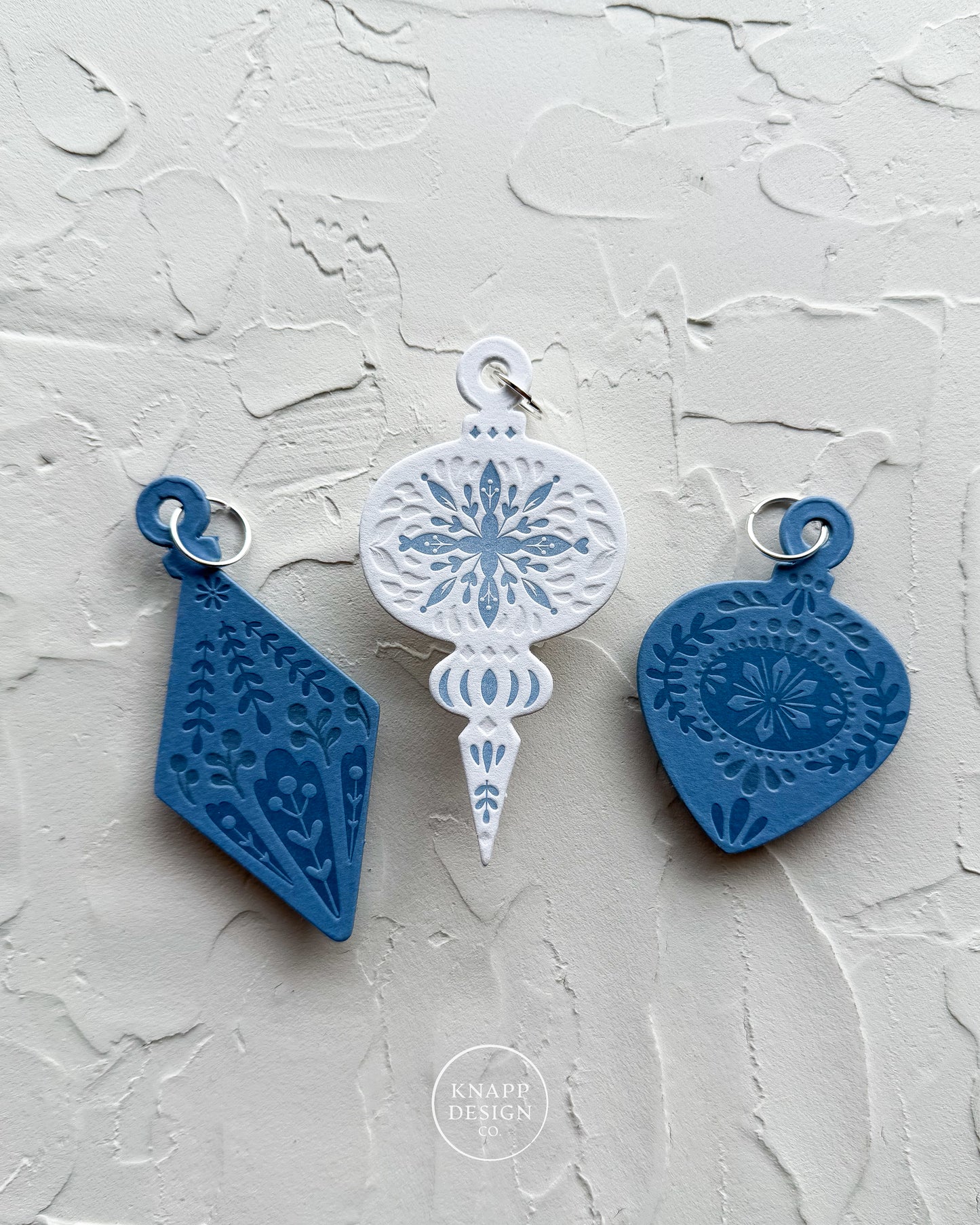 Letterpress Ornament • Guitar Pick • White/Blue