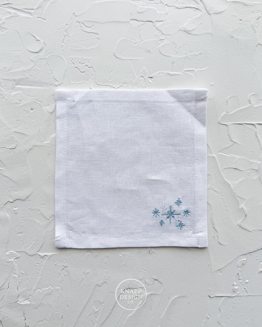 Embroidered Cocktail Napkin • Snowflakes
