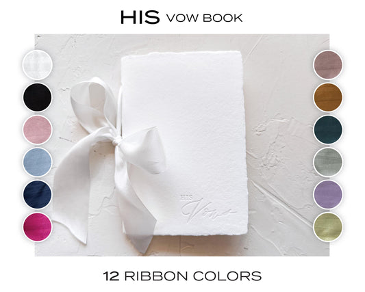 His Vow Book • Letterpress on White Handmade Paper with Silk Ribbon